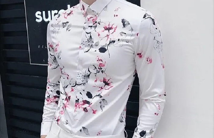 Shirt Types of Flower Style Casual Men Shirt Long Sleeve and Slim Fit Mens Clothes
