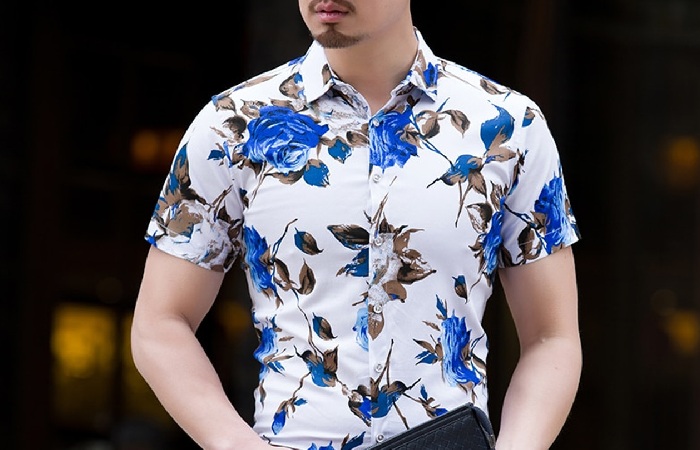 How to Wear a Flower Style Casual Men Shirt Long Sleeve and Slim Fit Mens Clothes?